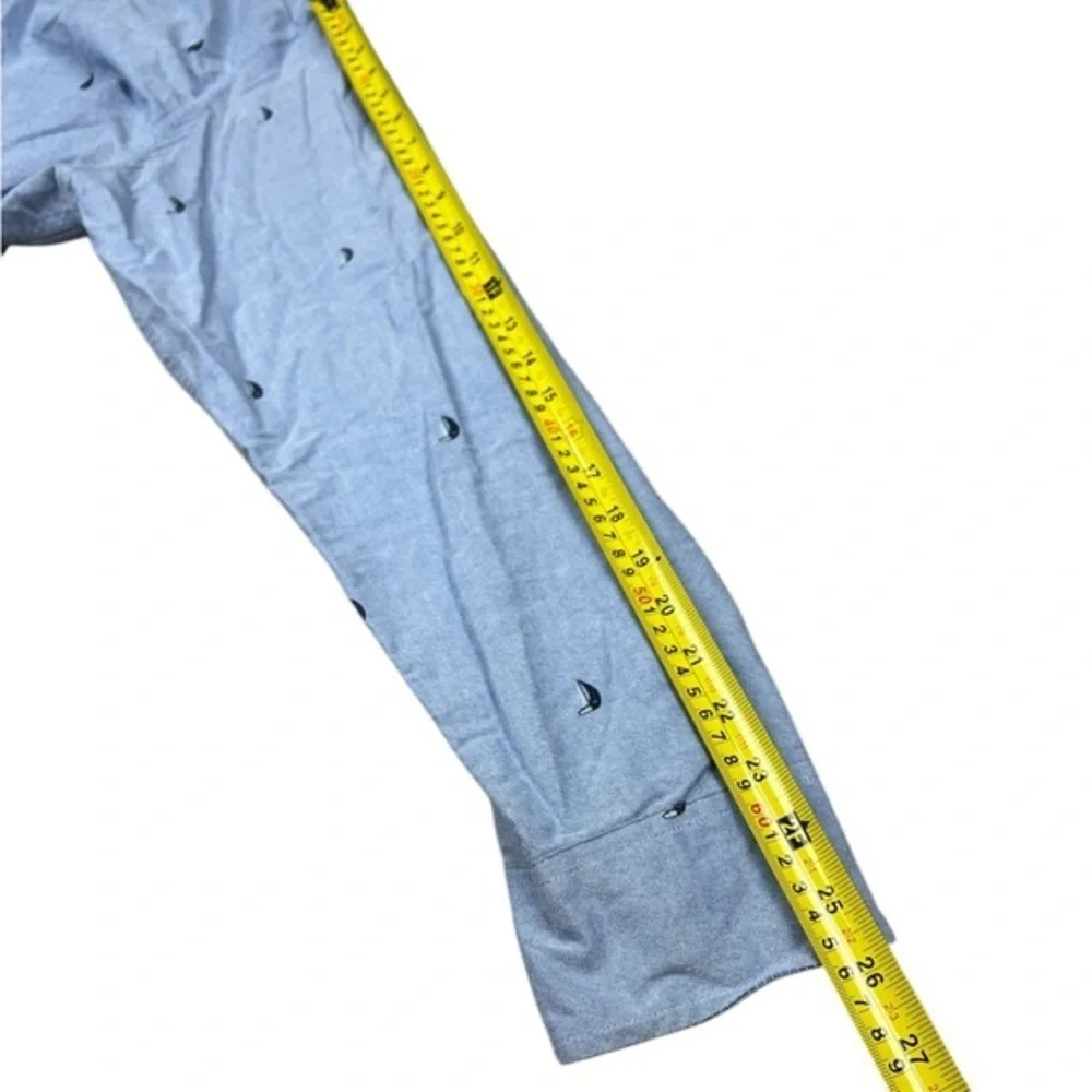 J Crew Dress Shirt Mens XL 17-17.5 Flex Button Up Denim‎ Blue Sailboat Print